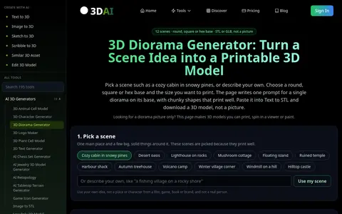 3D Diorama Generator page