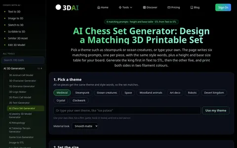AI Chess Set Generator page