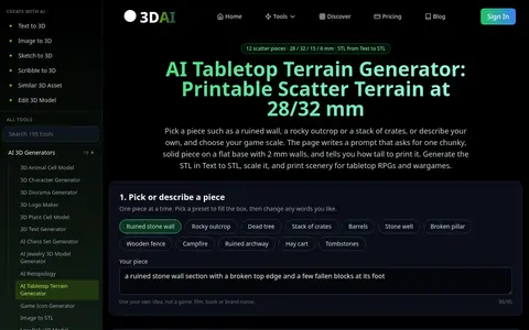 AI Tabletop Terrain Generator page