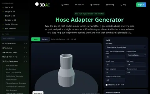 Hose Adapter Generator page