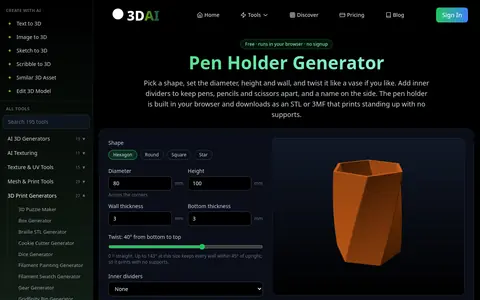 Pen Holder Generator page
