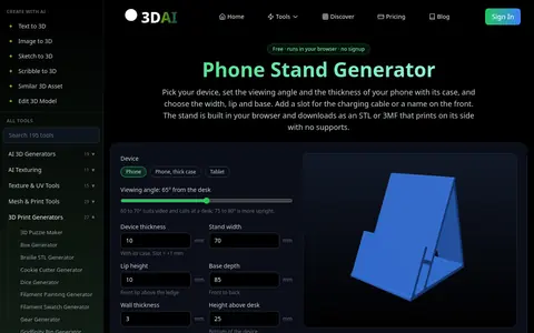 Phone Stand Generator page