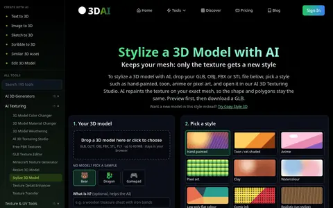 Stylize 3D Model page