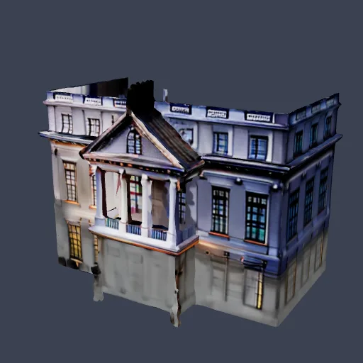 White mansion with columns and balcony, 3D model made from a sketch