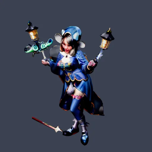 Female wizard with a magic wand, 3D model made from a sketch