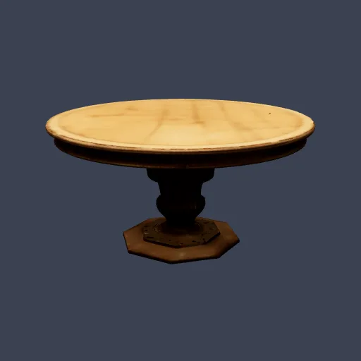 Round wooden table with a carved base, 3D model made from a photo