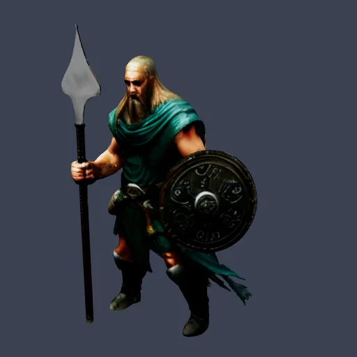 Viking warrior with a spear and shield, 3D model made from a text prompt